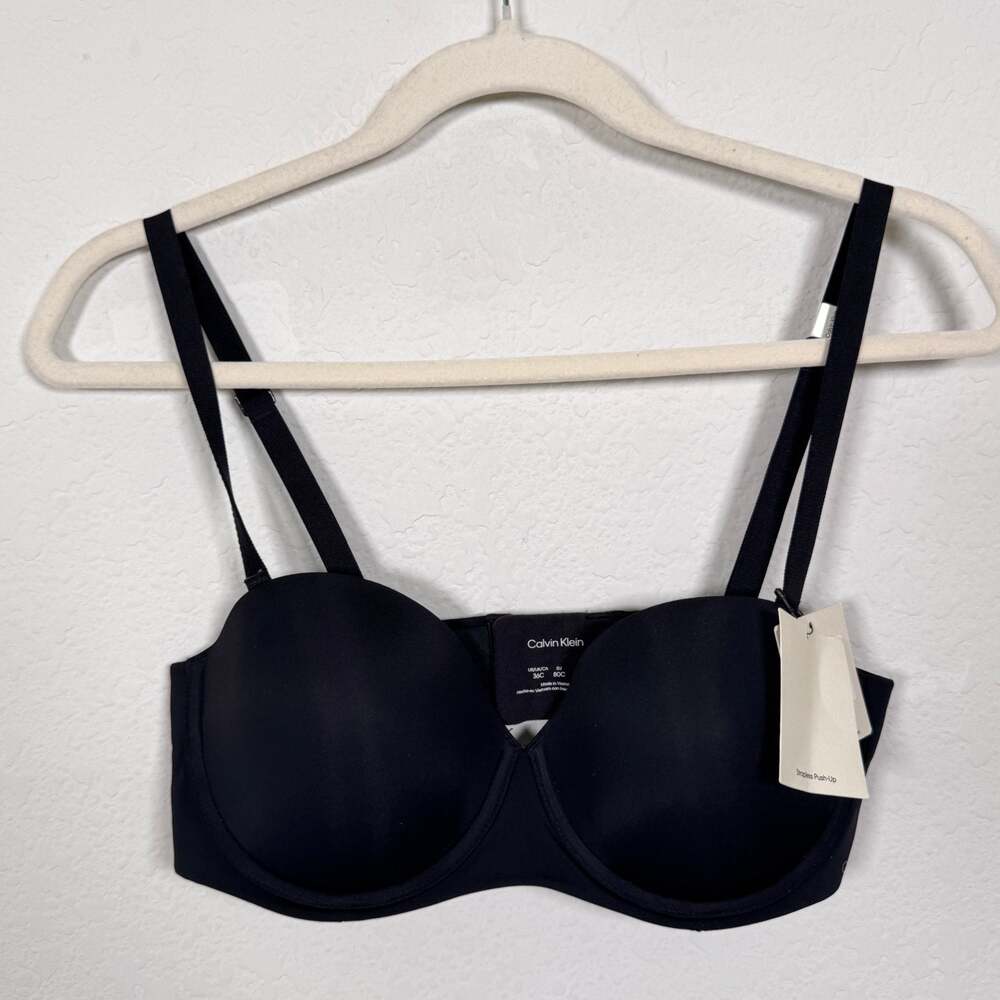 Calvin Klein Womens Strapless Capsule Push Up Bra Size 36C Underwire Black